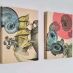 Gudrun Brückel | Kosmos I (Diptychon) | Bedrucktes Seidenpapier,  Papierschnitt auf zwei Holzplatten